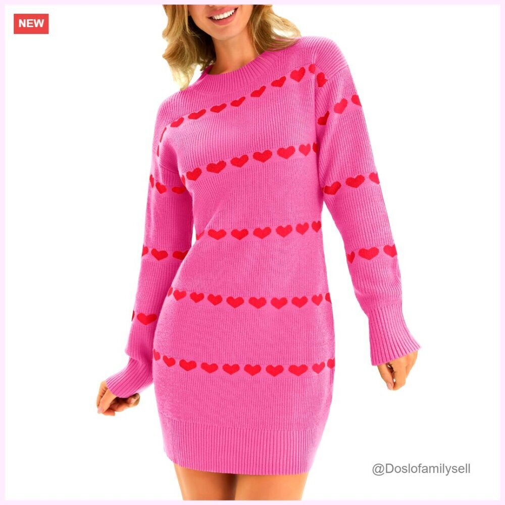 Long Sleeve Knit Heart Bodycon Mini Dress Fall Casual Chic Date Night